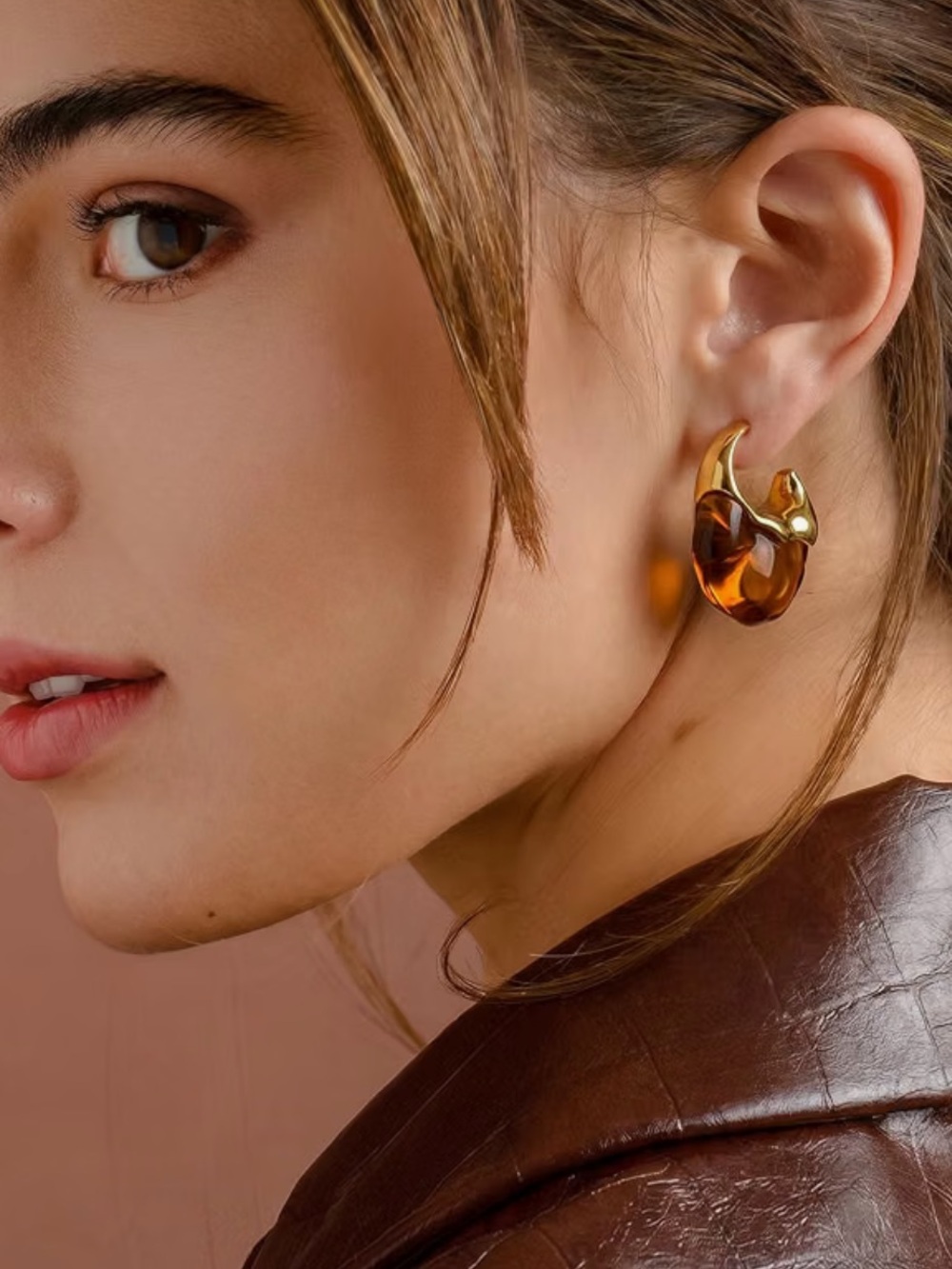 Molten Amber Gold Resin Hoop Earrings - Picture 4 of 4